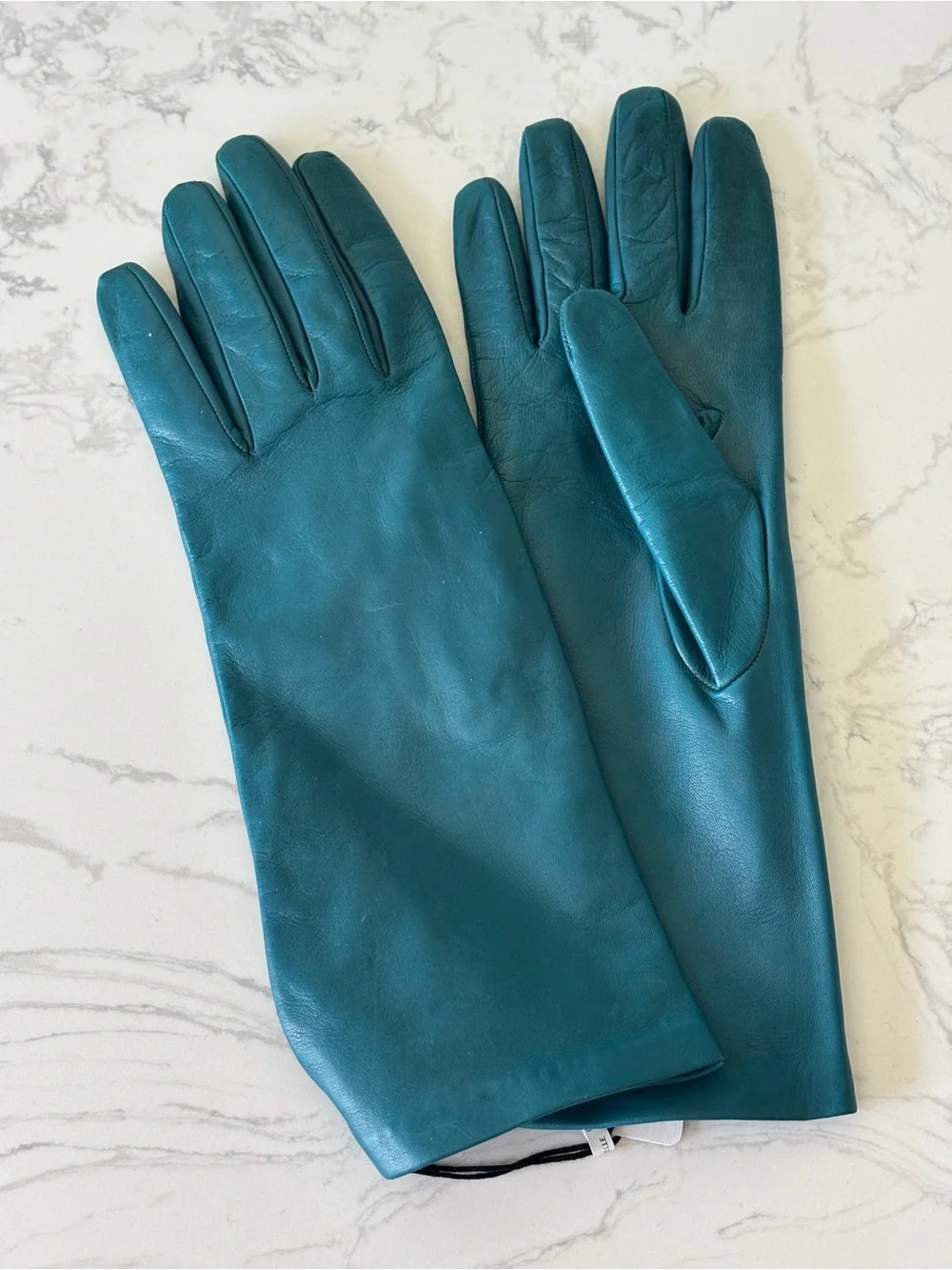 Peruzzi Italian Silk Lined Leather Gloves sz 7, deep teal, NWT
